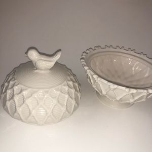 White Sugar Bowl- Very Pretty- Bird on Lid